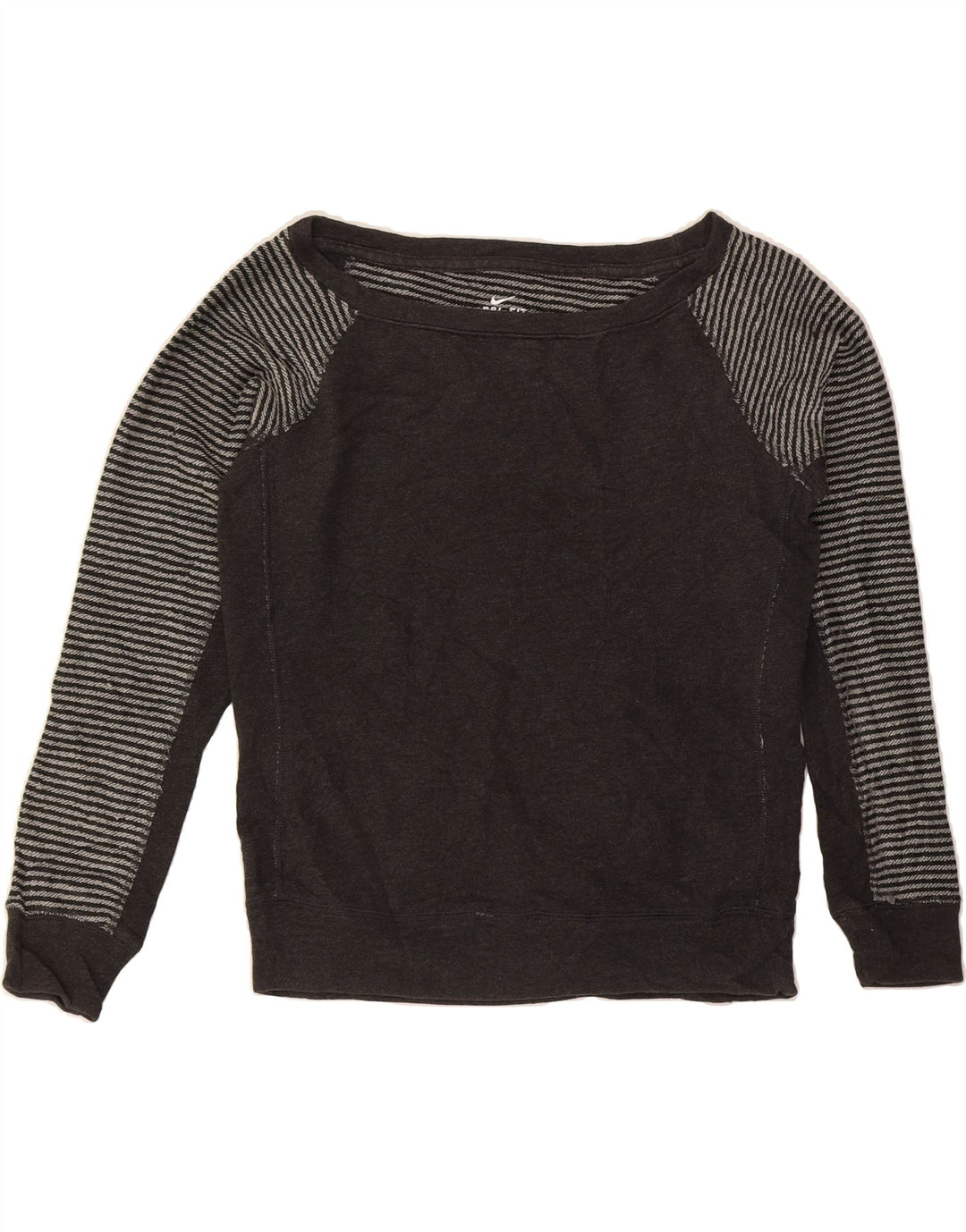 NIKE Womens Dri Fit Oversized Sweatshirt Jumper UK 10 Small Grey Striped Vintage Nike and Second-Hand Nike from Messina Hembry 