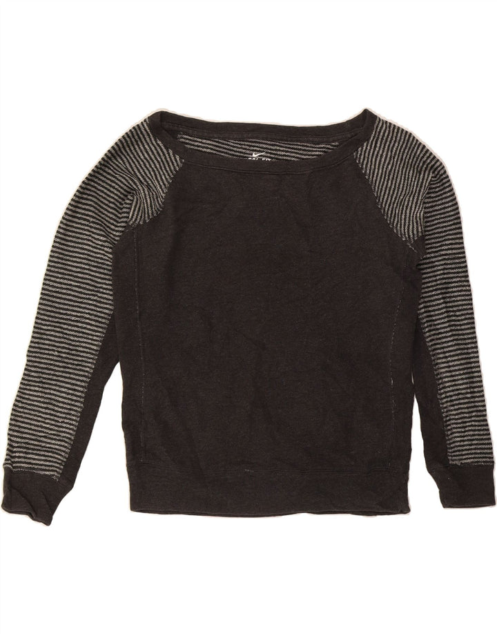 NIKE Womens Dri Fit Oversized Sweatshirt Jumper UK 10 Small Grey Striped Vintage Nike and Second-Hand Nike from Messina Hembry 