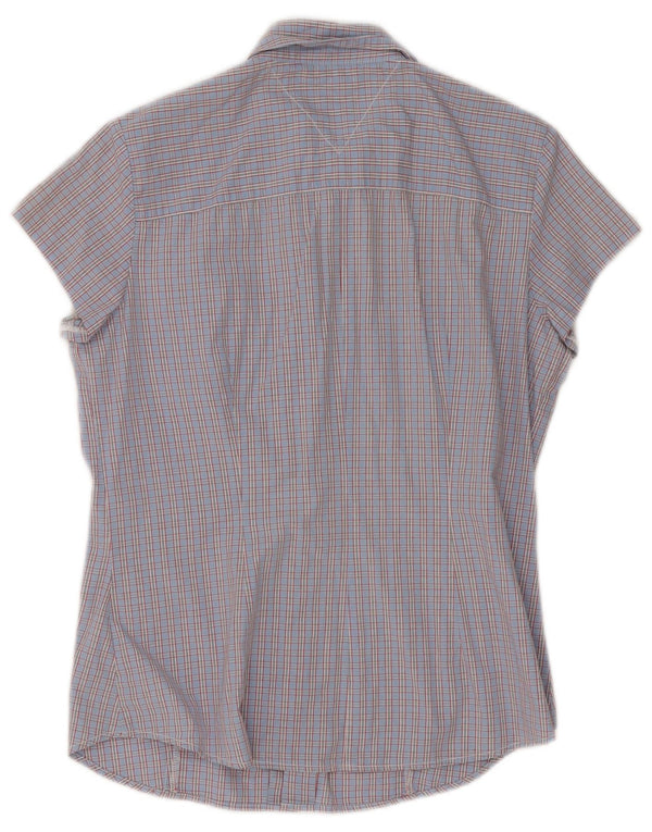 Tommy Hilfiger Womens Short Sleeve Shirt US 6 Medium Blue Check Cotton