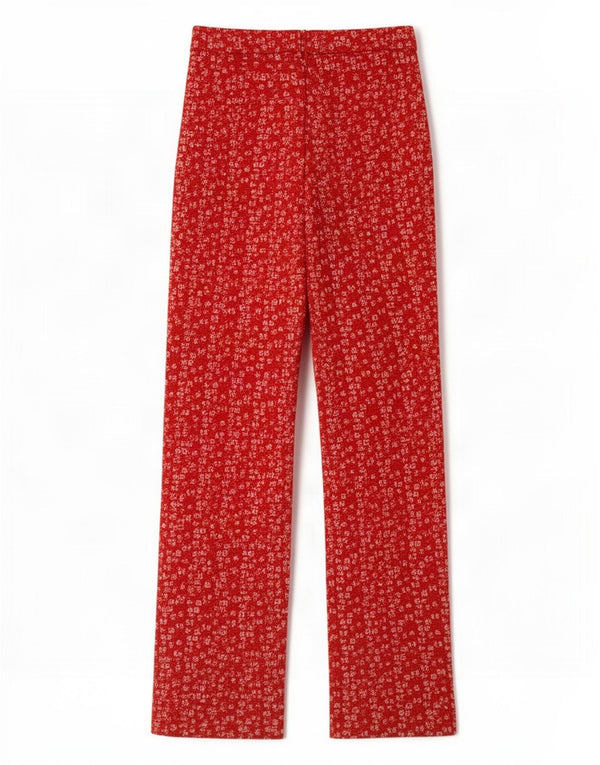 Pantalones de traje de pierna ancha con estampado vintage para mujer W24 L24 Rojo