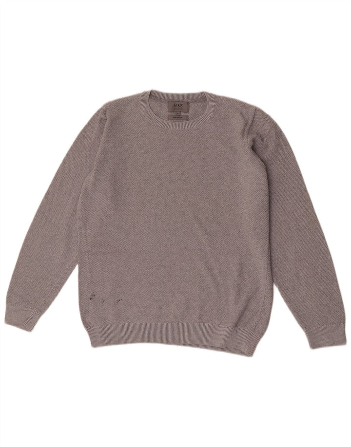 Marks & Spencer Mens Crew Neck Jumper Sweater Small Grey Cotton