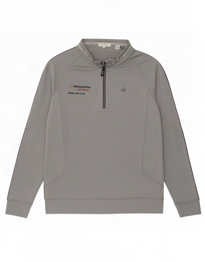 Calvin Klein Uomo Graphic Zip Neck Pullover Tuta da ginnastica Top Large Grigio