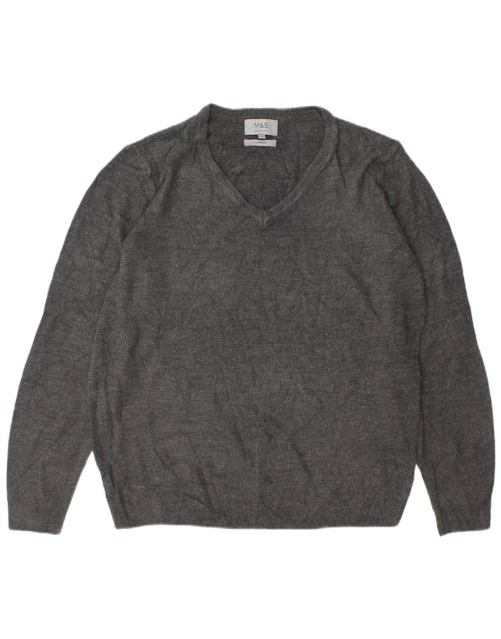 Marks & Spencer Mens V-Neck Jumper Sweater Large Grey Acrylic