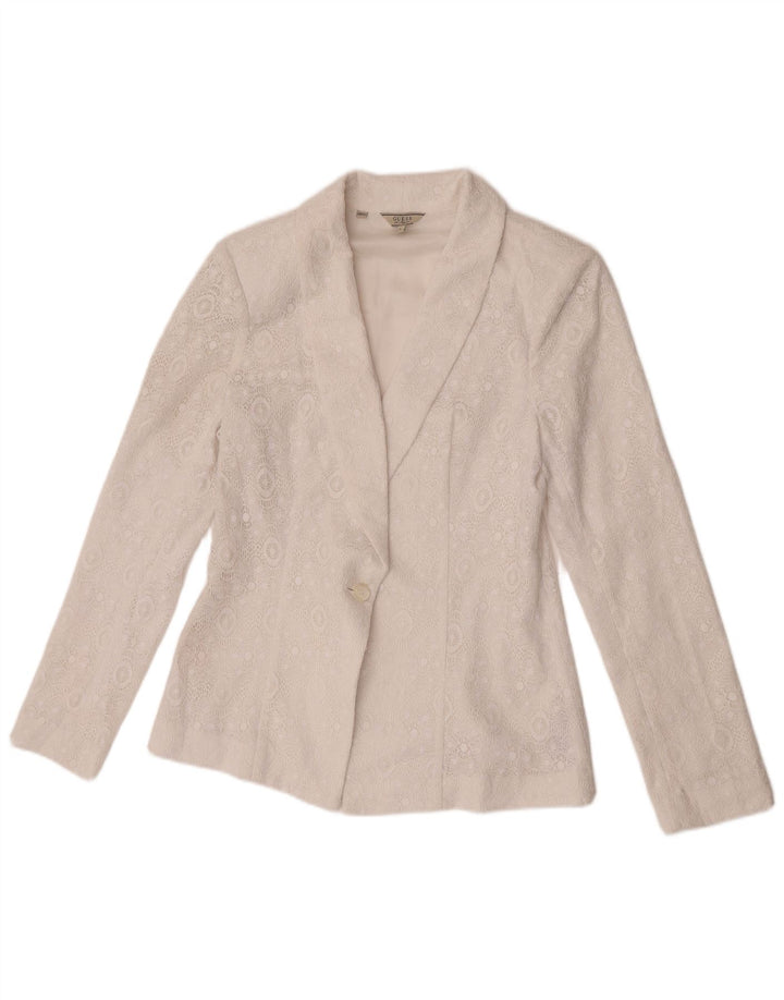 Guess Womens 1 Button Blazer Jacket UK 12 Medium White Polyester