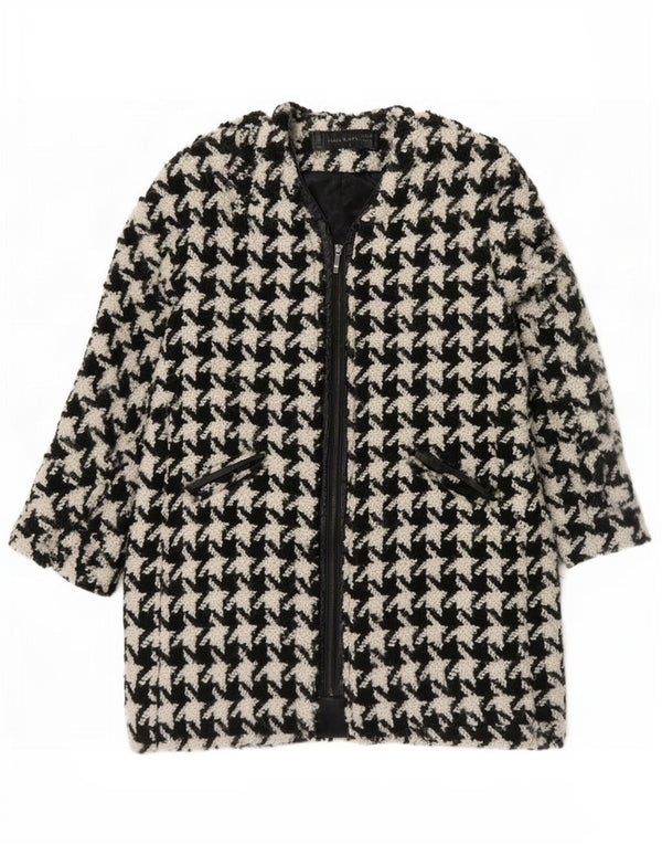 Zara Damen Mantel UK 16 Large Schwarze Hahnentrittwolle