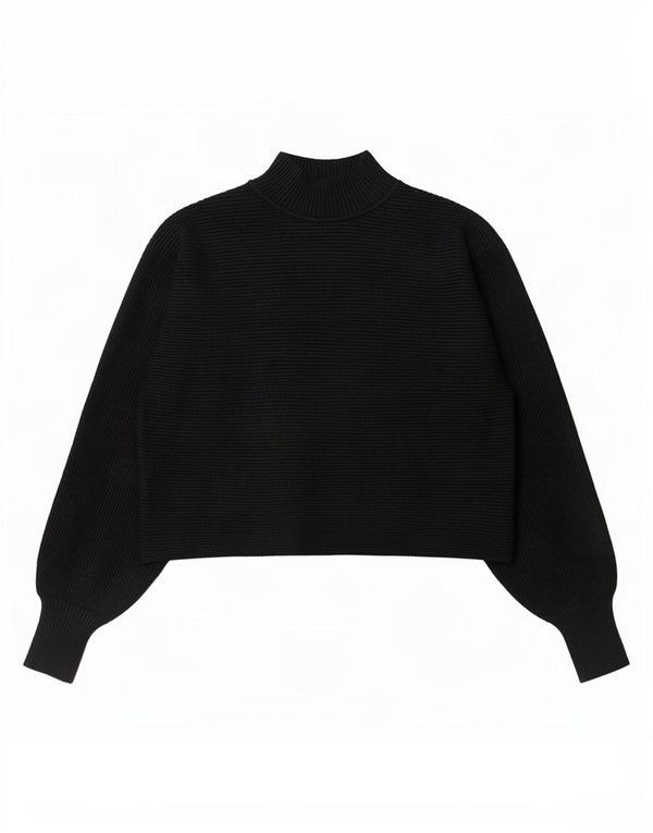 Zara Womens Crop Turtle Neck Jumper Sweater UK 12 Medium Sort Stribet