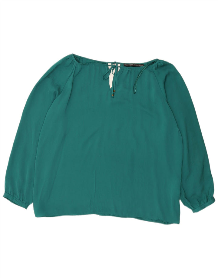 Zara Dame Oversized Bluse Top UK 16 Large Green Polyester