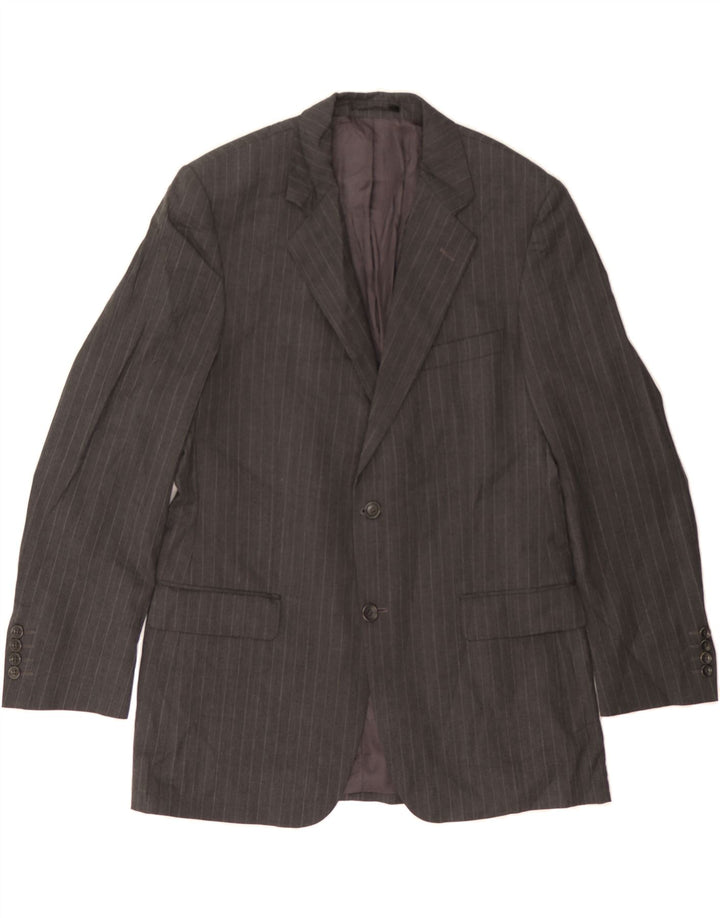 JAEGER Mens 2 Button Blazer Jacket UK 42 XL Grey Striped Wool Vintage Jaeger and Second-Hand Jaeger from Messina Hembry 