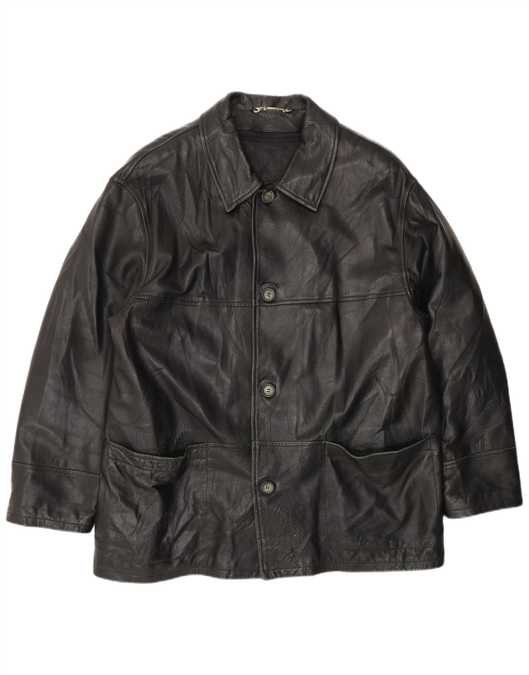 Vintage Mens Leather Jacket IT 54 2XL Black Leather