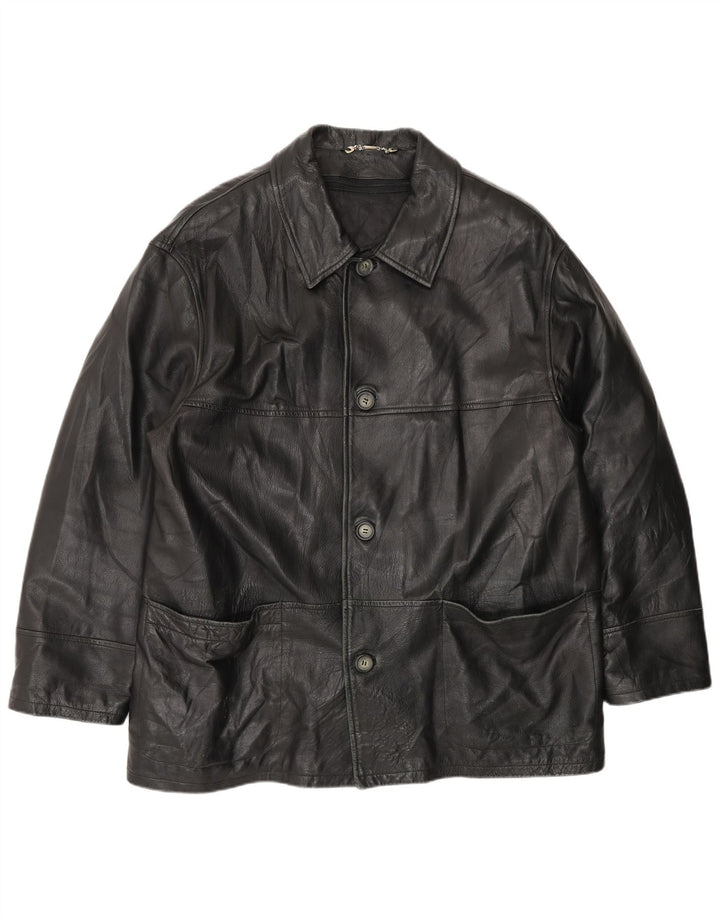 Vintage Mens Leather Jacket IT 54 2XL Black Leather