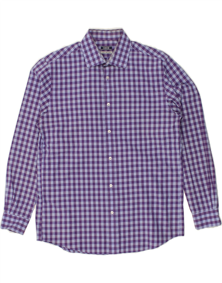 IZOD Mens Slim Fit Shirt Size 15 1/2 Medium Purple Gingham Cotton | Vintage Izod | Thrift | Second-Hand Izod | Used Clothing | Messina Hembry 