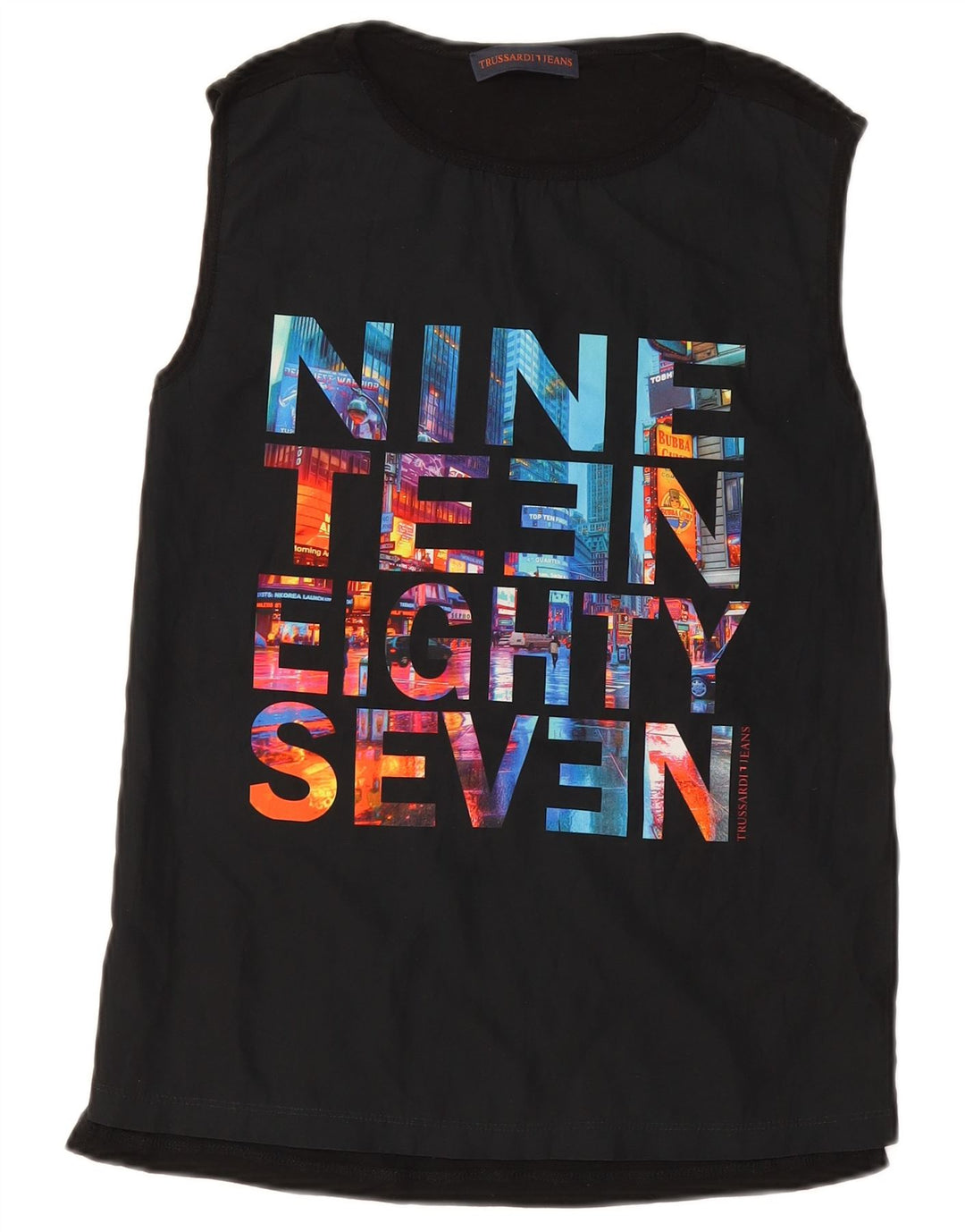 Trussardi Jeans Womens Graphic Vest Top IT 40 Small Black