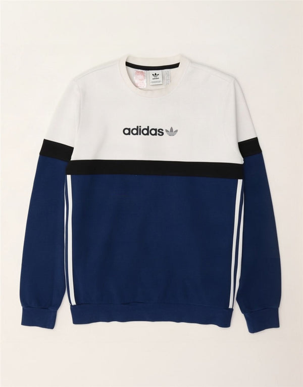 Pulover cu grafic pentru băieți Adidas 15-16 ani, bumbac color bloc alb