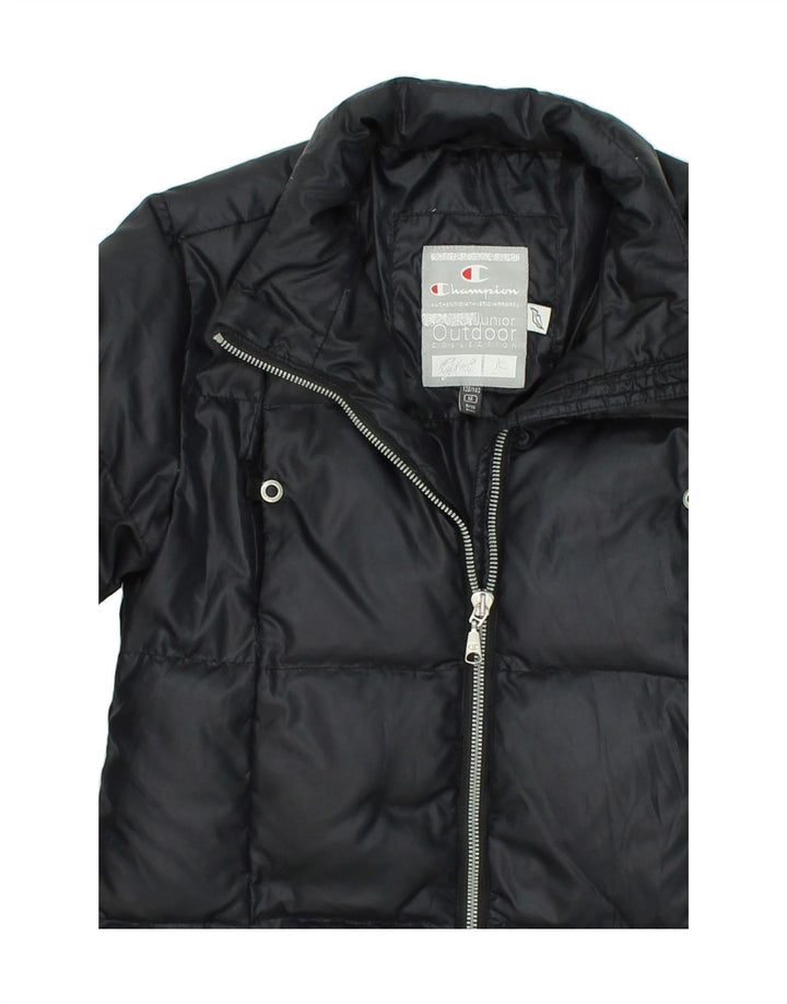 CHAMPION Girls Padded Coat 9-10 Years Medium Black Nylon Vintage Champion and Second-Hand Champion from Messina Hembry 