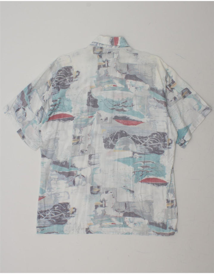 VINTAGE Mens Abstract Pattern Short Sleeve Shirt Large White Viscose Vintage Vintage and Second-Hand Vintage from Messina Hembry 