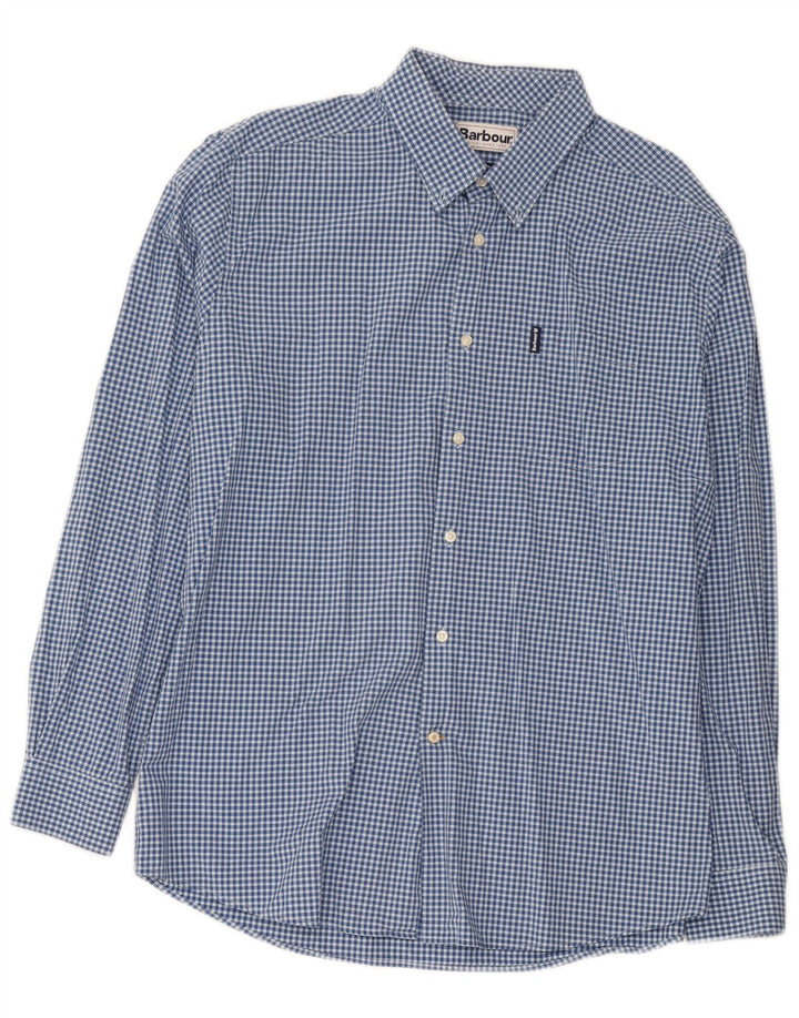 Barbour Mens Tailored Fit Shirt XL Blue Gingham Cotton