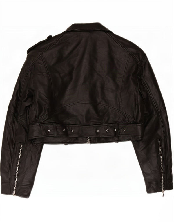 Zara Womens Crop Faux Leather Biker Jacket UK 18 XL Black Polyester
