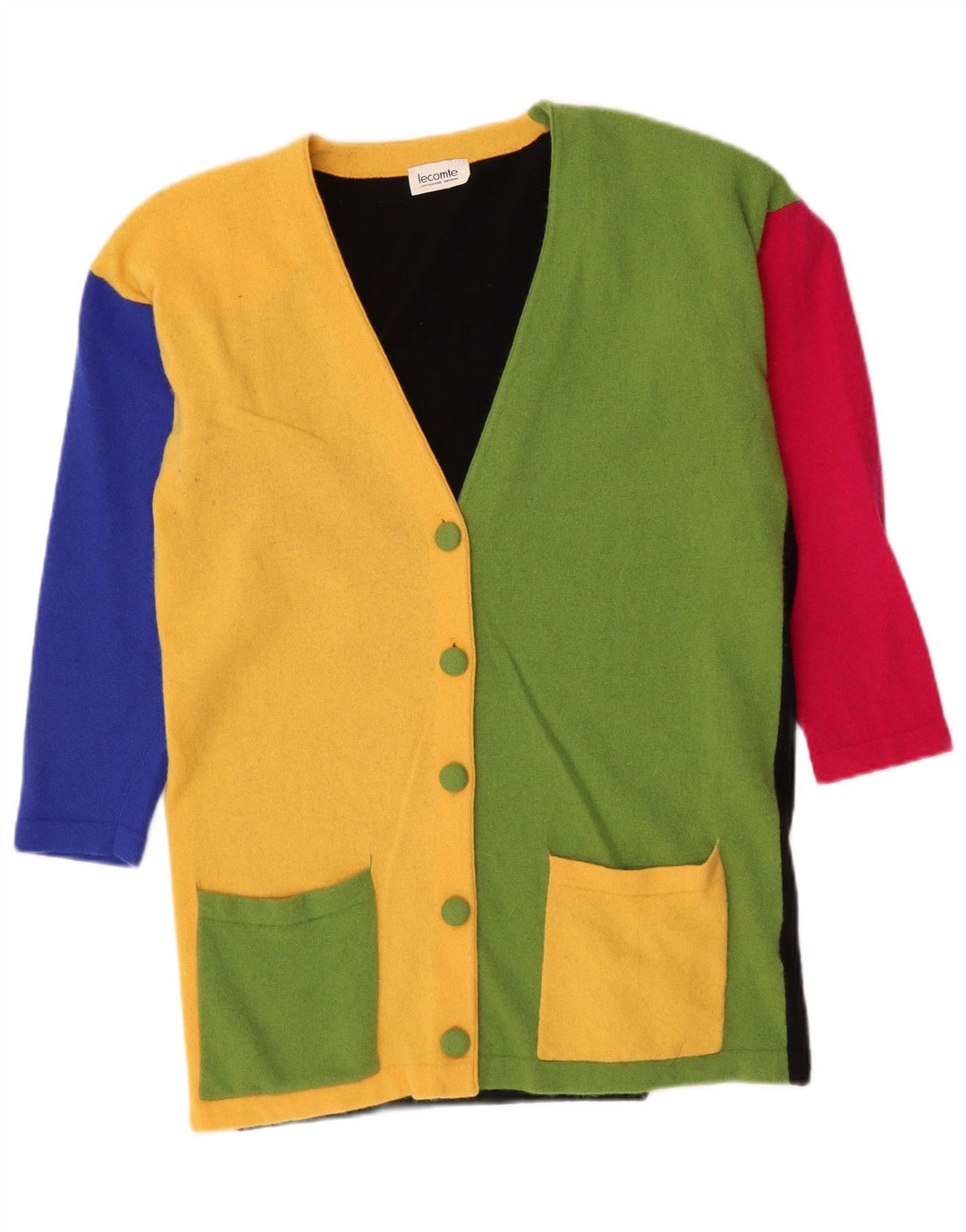 LECOMTE Womens Cardigan Sweater UK 16 Large Multicoloured Colourblock Wool