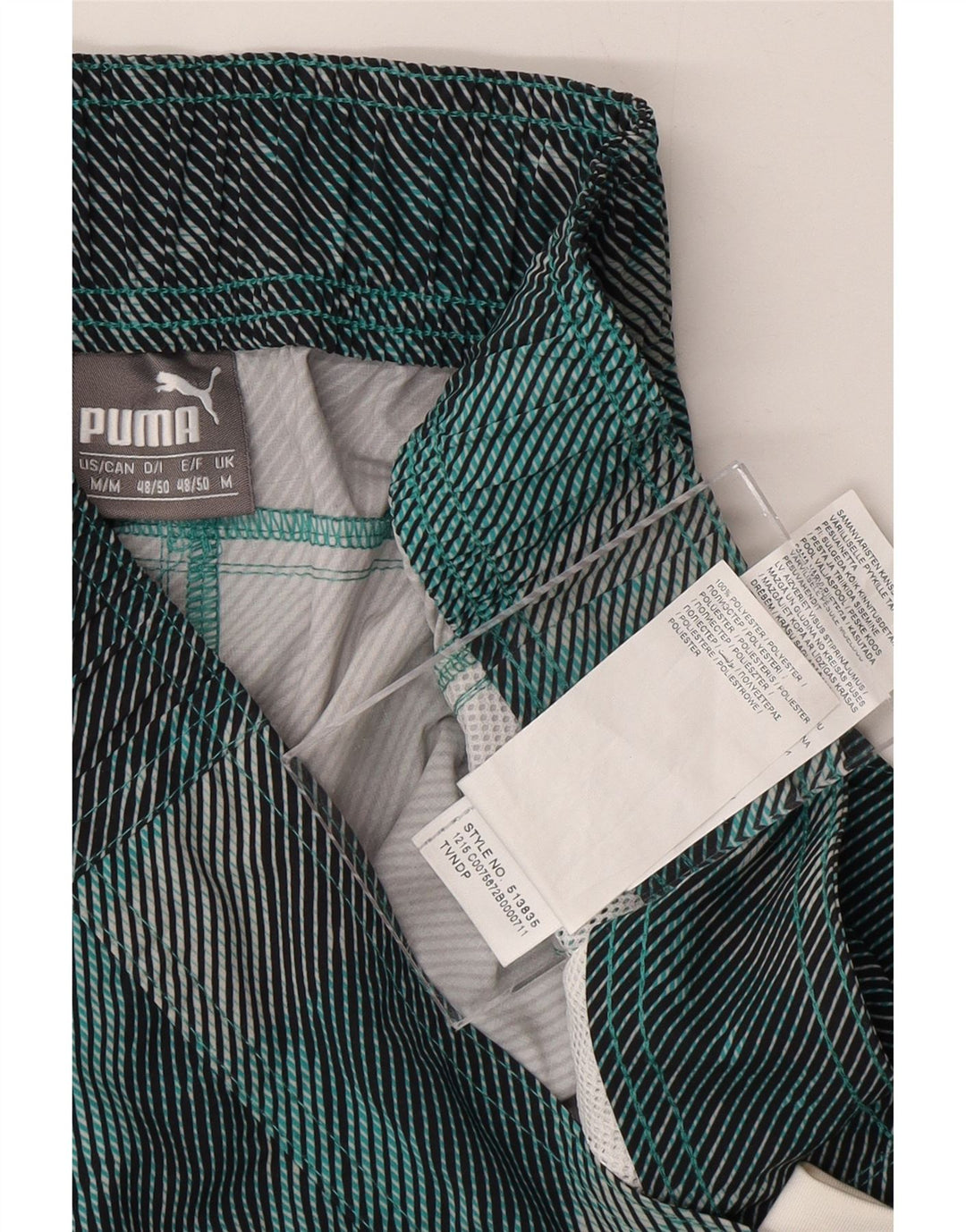 PUMA Mens Swimming Shorts Medium Green Striped Polyester Vintage Puma and Second-Hand Puma from Messina Hembry 
