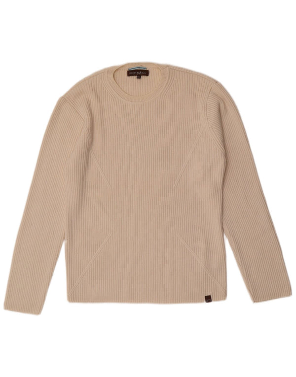 Guess Damen-Pullover mit Rundhalsausschnitt, Gr. 18, XL, gebrochene weiße Merinowolle
