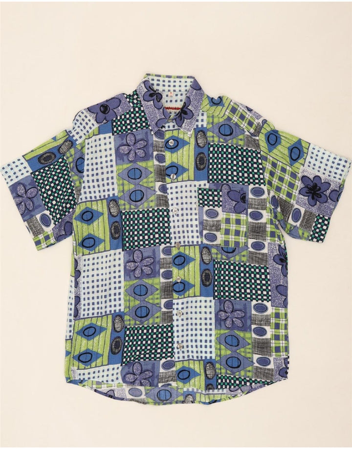 CAVORI Mens Short Sleeve Shirt Size 39/40 Medium Multicoloured Patchwork Vintage Cavori and Second-Hand Cavori from Messina Hembry 