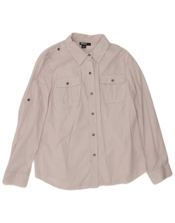 Camicia militare da donna Dkny UK 16 Large White Argyle/Diamond Cotton