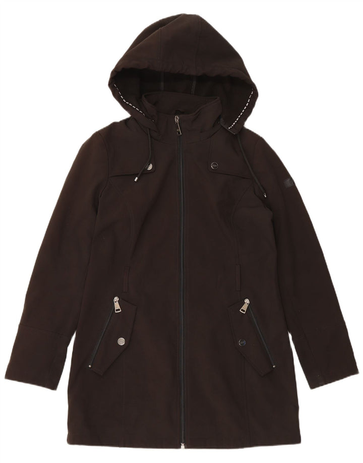 Dkny Womens Hooded Trench Coat UK 10 Small Black Polyester