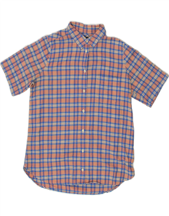 J. CREW Womens Boy Fit Short Sleeve Shirt US 10 Large Blue Check Cotton | Vintage J. Crew | Thrift | Second-Hand J. Crew | Used Clothing | Messina Hembry 