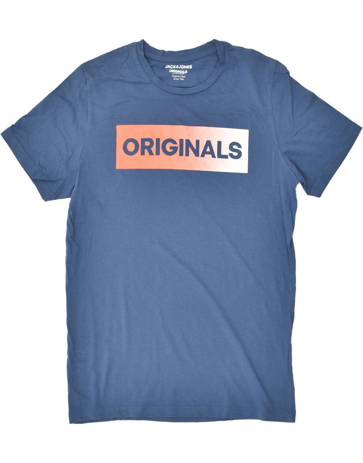 JACK & JONES Mens Graphic T-Shirt Top Medium Navy Blue Cotton | Vintage Jack & Jones | Thrift | Second-Hand Jack & Jones | Used Clothing | Messina Hembry 