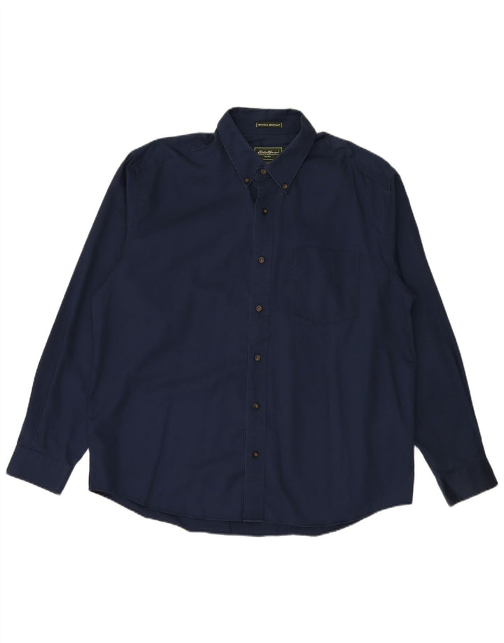 EDDIE BAUER Mens Wrinkle Resistant Shirt Large Navy Blue Cotton