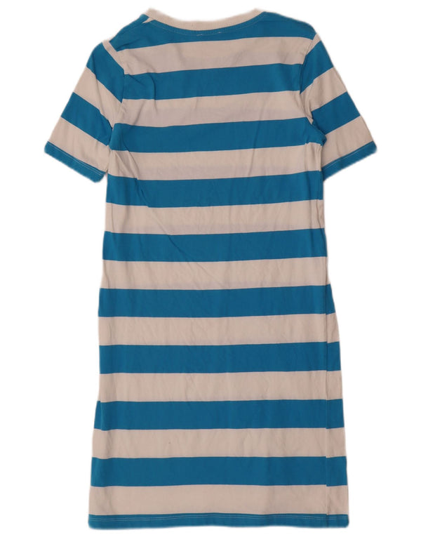 Benetton Damen T-Shirt-Kleid UK 6 XS blau gestreift aus Baumwolle
