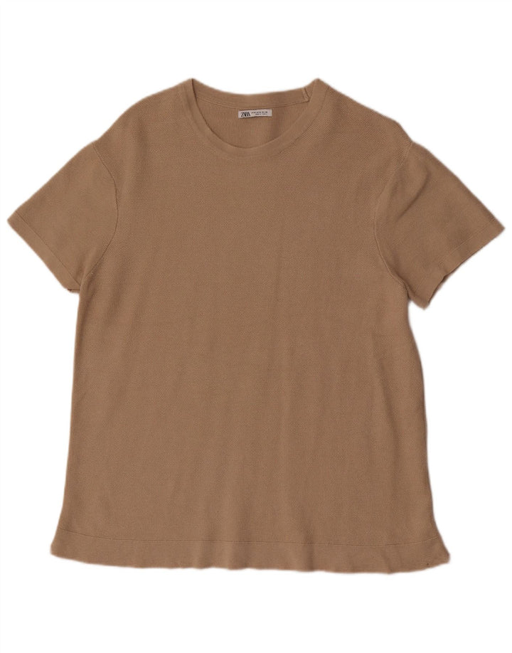 Zara Mens Short Sleeve T-Shirt Top Medium Brown Cotton
