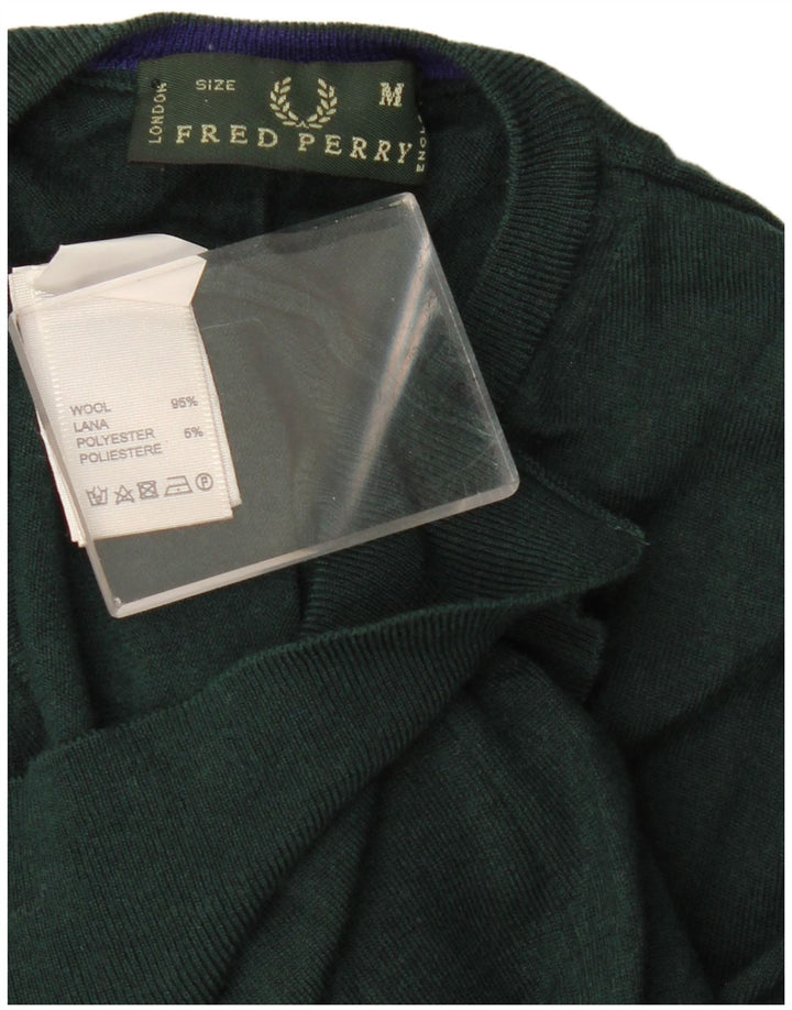 Fred Perry Herren-Pullover mit V-Ausschnitt aus mittelgrüner Wolle