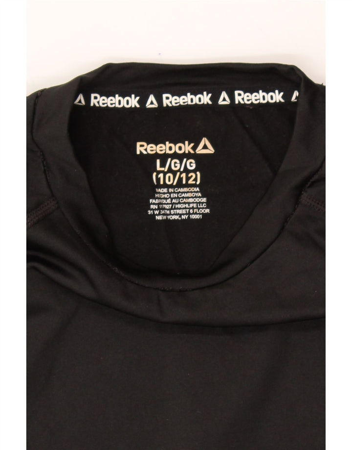 REEBOK Girls Graphic Top Long Sleeve 10-11 Years Medium Black Polyester Vintage Reebok and Second-Hand Reebok from Messina Hembry 