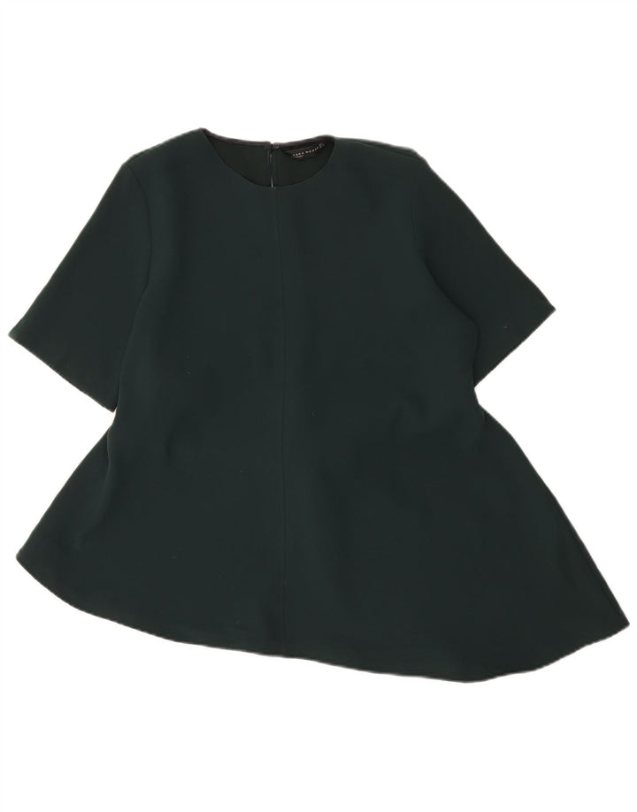 Zara Womens Asymmetric Blouse Top UK 16 Large Green Polyester