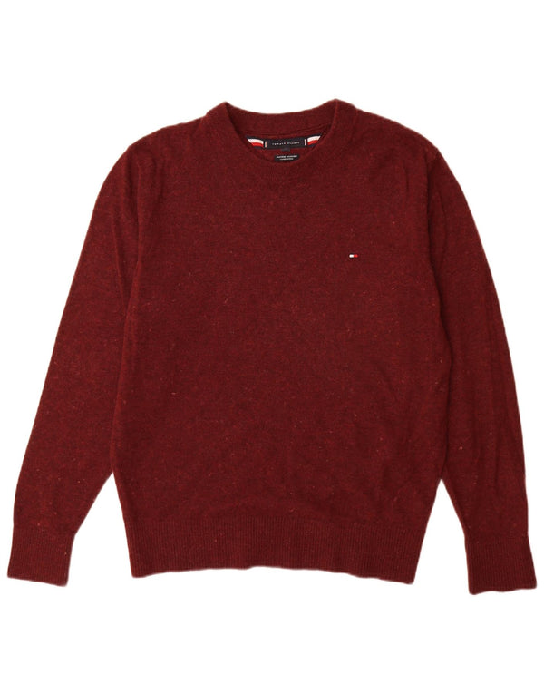 Tommy Hilfiger Mens Crew Neck Jumper Sweater Large Burgundy Wool