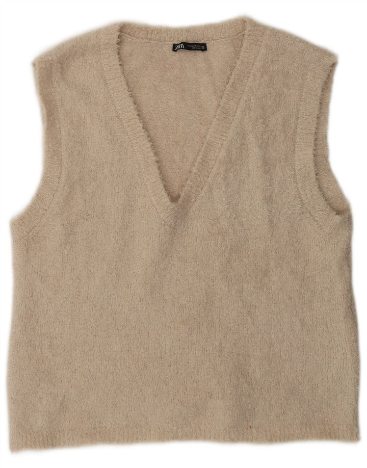 Zara Damen Weste Tank Top UK 14 Medium Beige Polyester