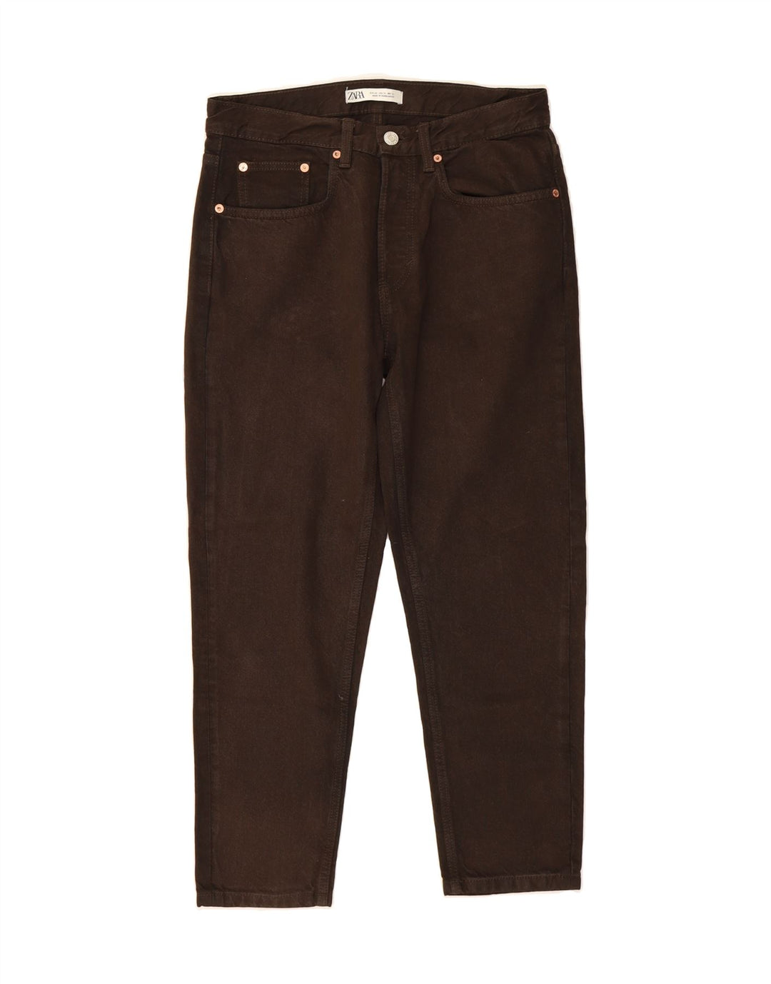 ZARA Mens Slim Cropped Trousers W31 L25 Brown Cotton Vintage Zara and Second-Hand Zara from Messina Hembry 