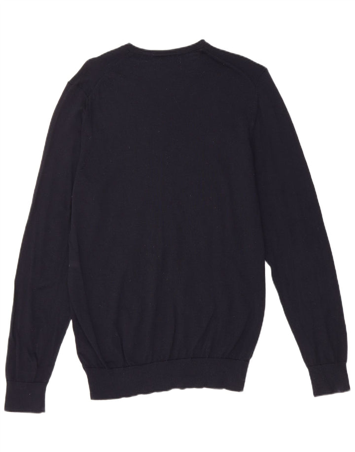 Marks & Spencer Herren-Pullover mit V-Ausschnitt aus mittelblauer Merinowolle