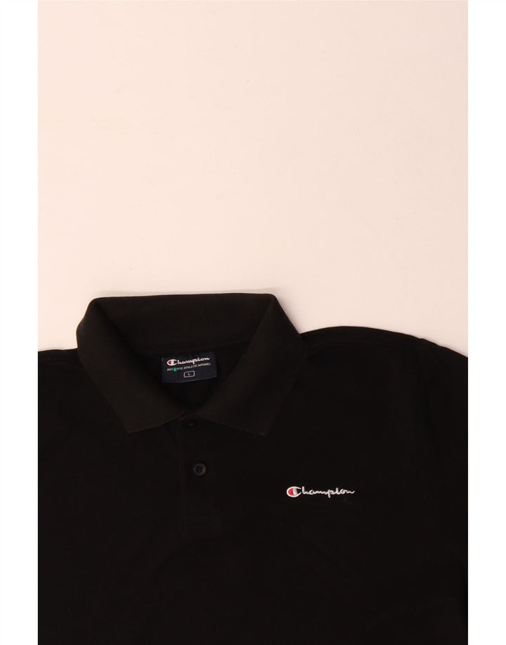 CHAMPION Mens Polo Shirt Large Black Cotton