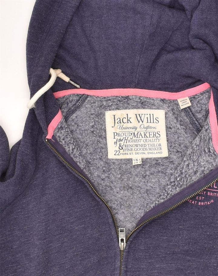JACK WILLS Womens Zip Hoodie Sweater UK 8 Small  Navy Blue Cotton | Vintage Jack Wills | Thrift | Second-Hand Jack Wills | Used Clothing | Messina Hembry 