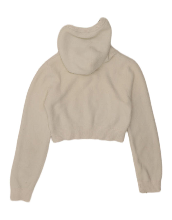 Zara Womens Crop Hooded Jumper Sweater UK 12 Medium White Viscose