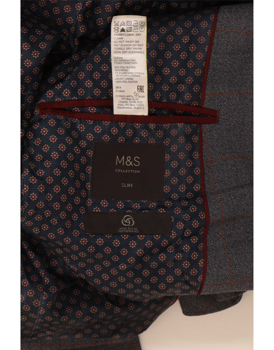 Giacca blazer da uomo slim fit a 2 bottoni Marks & Spencer UK 36 piccolo quadretto blu