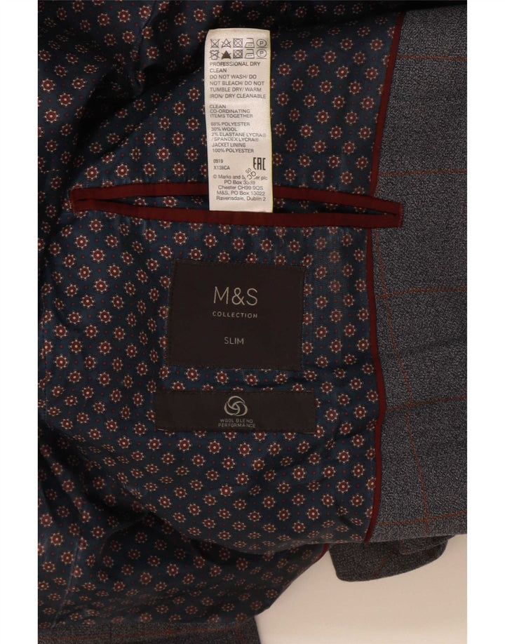 Giacca blazer da uomo slim fit a 2 bottoni Marks & Spencer UK 36 piccolo quadretto blu