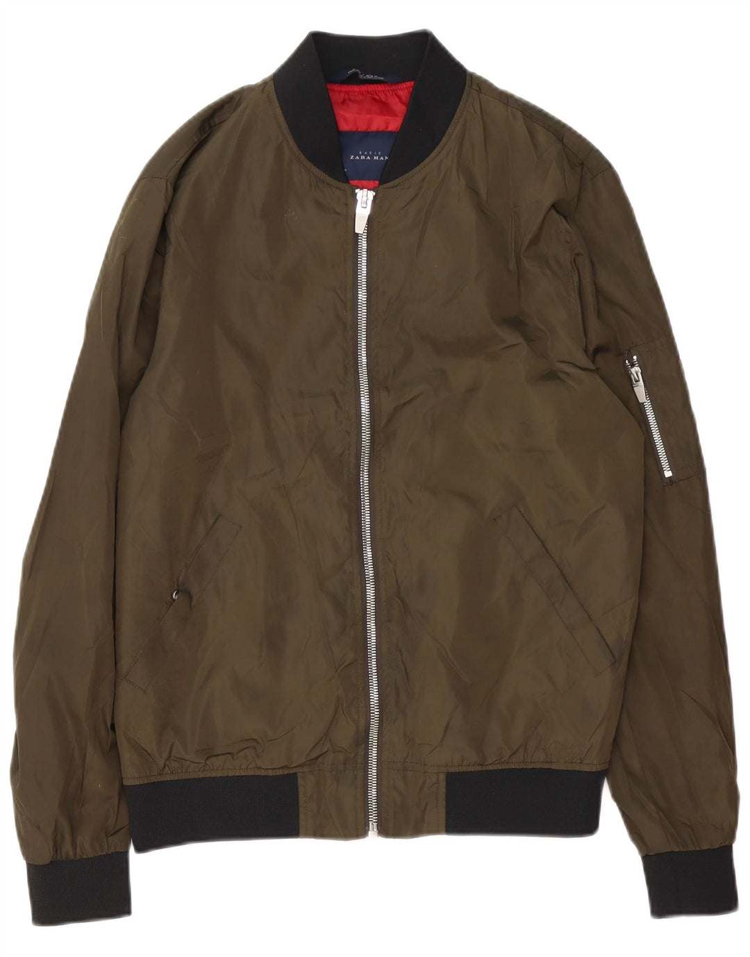 Zara Herre Bomber Jacket UK 38 Medium Green Polyester