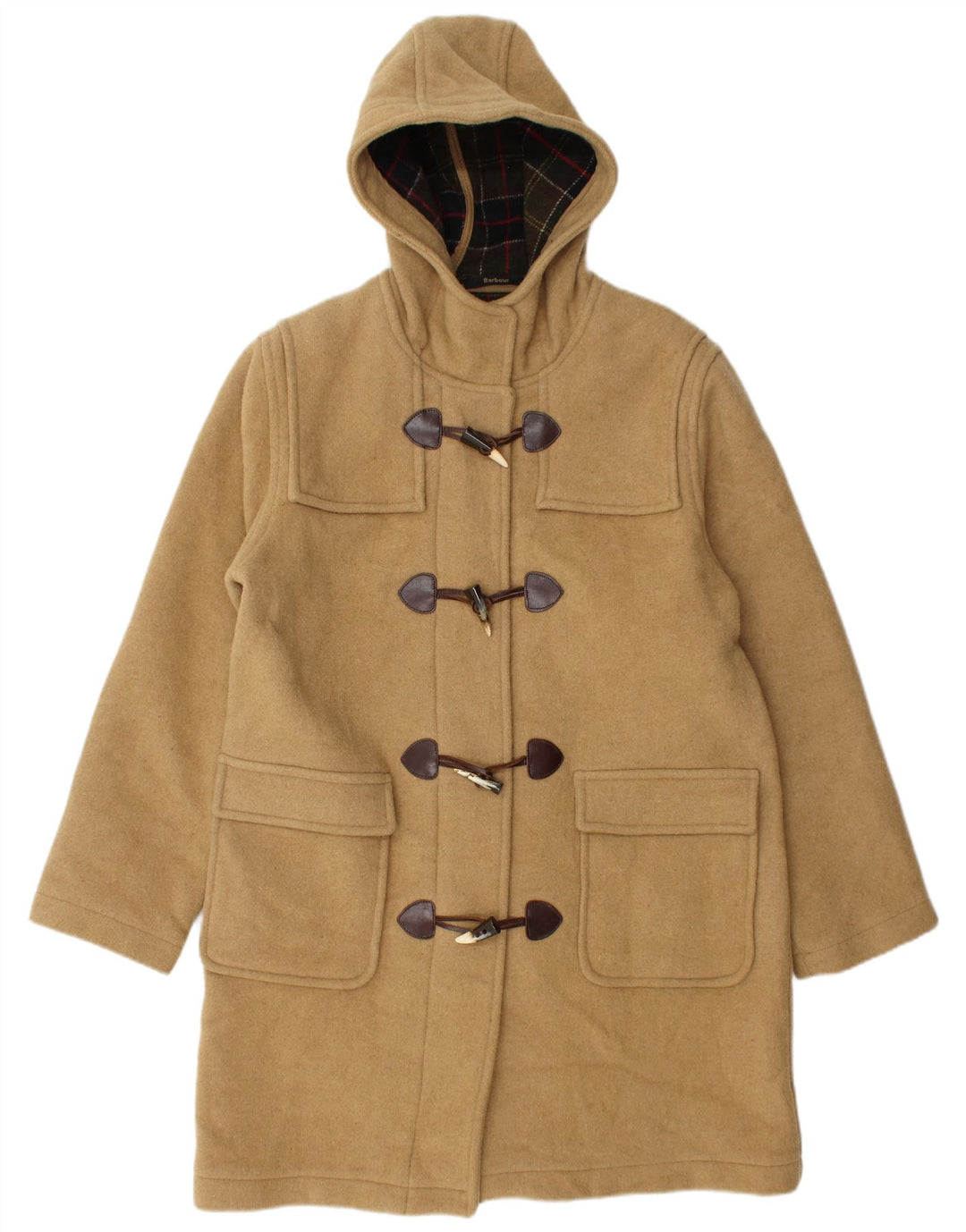 Barbour Womens Hooded Duffle Coat UK 14 Large Beige Wool