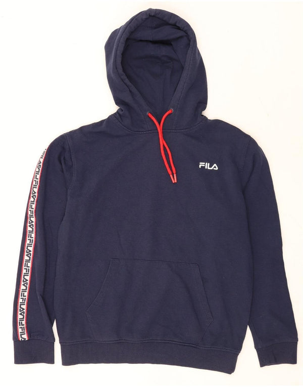 Fila Mens Graphic Hoodie Jumper Medium Navy Blue Colourblock Cotton