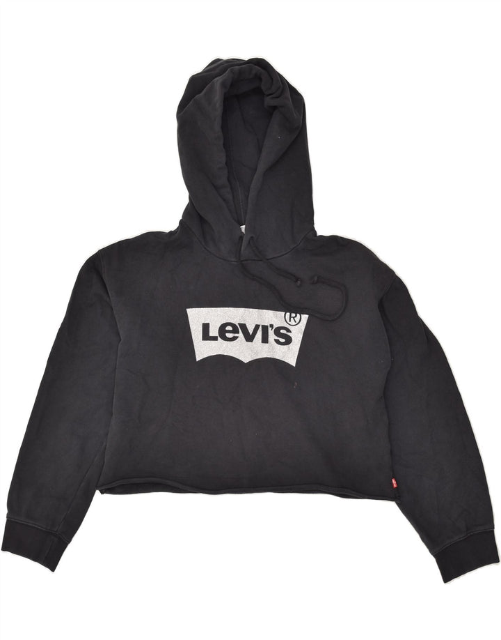 LEVI'S Womens Graphic Hoodie Jumper UK 6 XS Black Cotton | Vintage Levi's | Thrift | Second-Hand Levi's | Used Clothing | Messina Hembry 