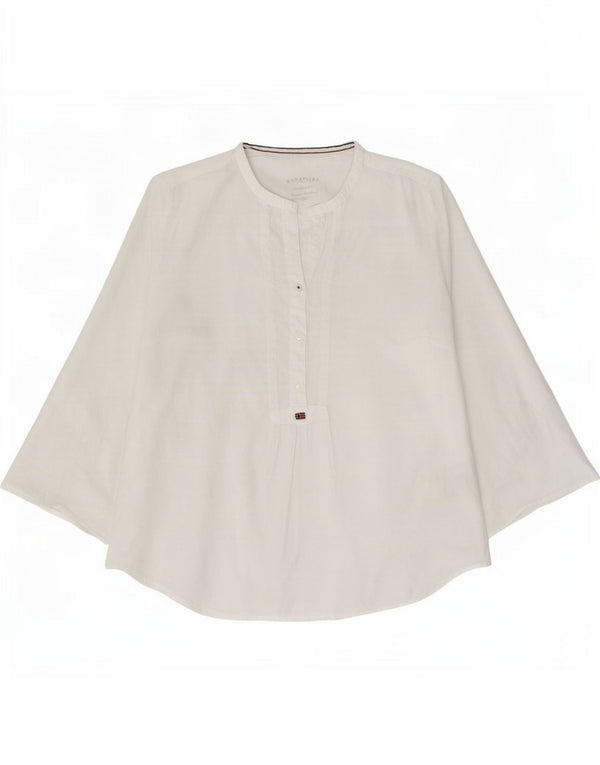 Napapijri Womens 3/4 Sleeve Blouse Top UK 14 Medium White Cotton