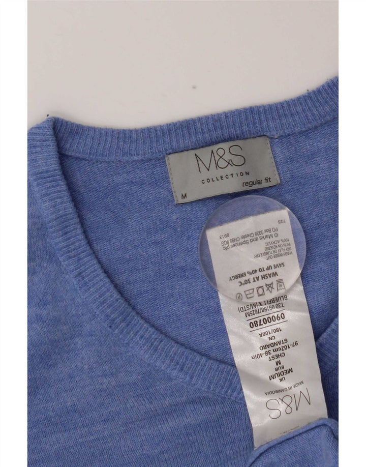 Marks & Spencer Mens Regular Fit V-Neck Jumper Sweater Medium Blue Acrylic